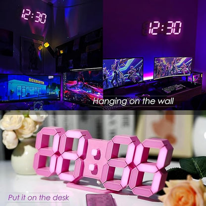 KOSUMOSU Pink LED Clock 3D Wall Clock 9.7" Table Clock - Image 2