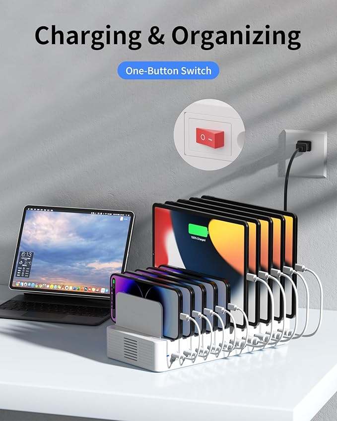 100W Charging Station for Multiple Devices, 10-Port USB Fast Charging Station - Image 7