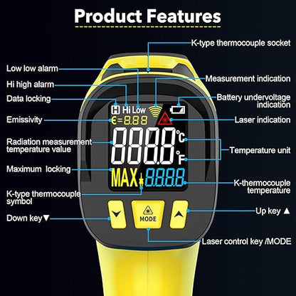 Infrared Thermometer Temperature Gun, TEMIRUP Non-Contact Digital IR Laser Temp - Image 7