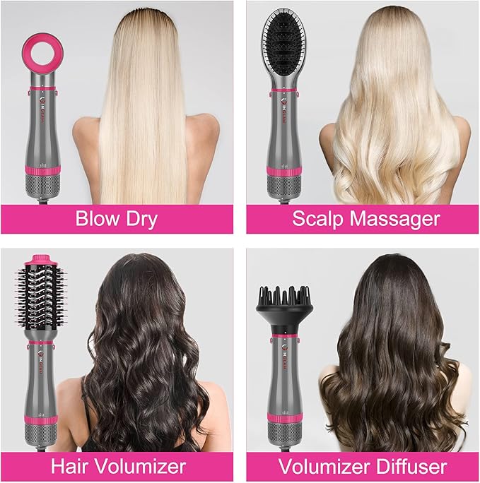IG INGLAM 4 in 1 Blowout Brush, Negative Ion Detachable Hair Dryer & Styler - Image 2
