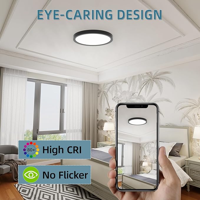 TOPELER Black LED Flush Mount Ceiling Light, 9inch 24W 2000Lm Dimmable Overhead - Image 5