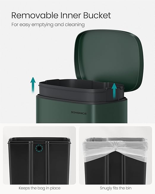 SONGMICS 13 Gallon Trash Can, Stainless Steel Kitchen Garbage Can, Recycling or - Image 5