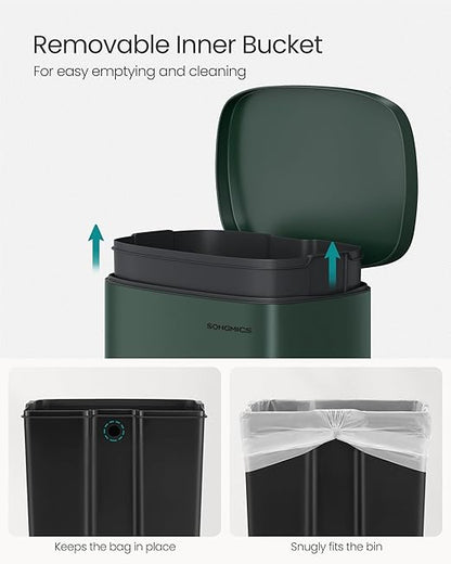 SONGMICS 13 Gallon Trash Can, Stainless Steel Kitchen Garbage Can, Recycling or - Image 5