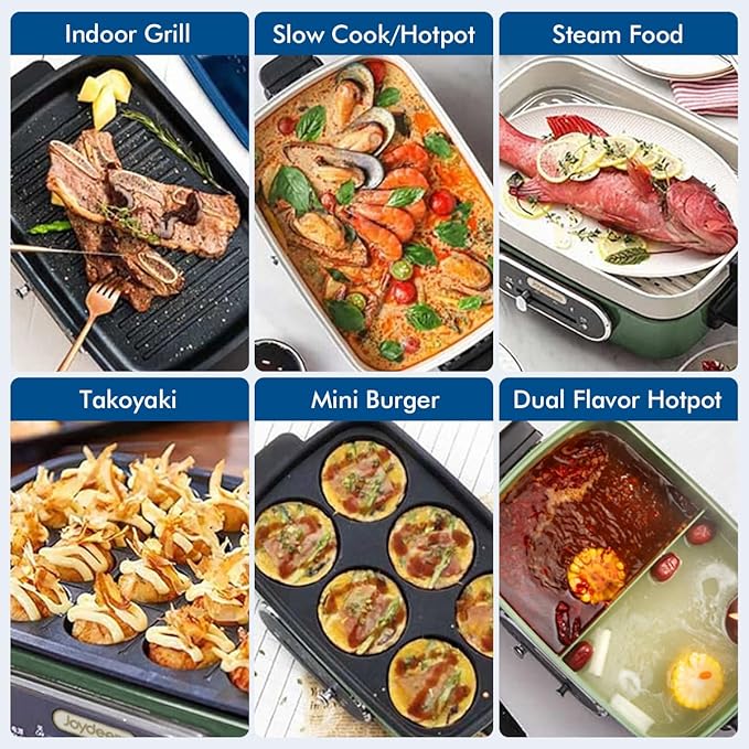 Joydeem 3-in-1 Electric Hot Pot, Non-stick Ceramic Oil Coating, UL Listed - Image 2