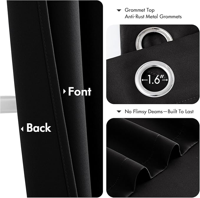 MIULEE Black Blackout Curtains for Bedroom Living Room 64 Inches Long 2 Panels - Image 4