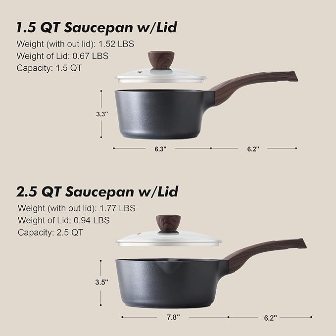 SENSARTE 1.5 & 2.5 Quart Sauce Pan Sets - Image 7
