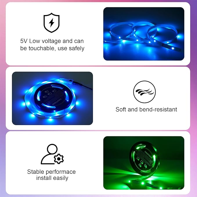 Timelux 20ft LED Strip Lights Color Changing Mood lamp USB 5V Operated RGB 5050 - Image 2