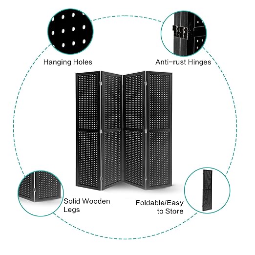 Babion 4 Panel Pegboard Display, Peg Board Room Divider Freestanding Folding - Image 6