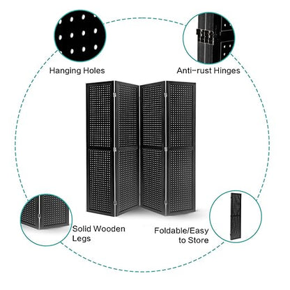 Babion 4 Panel Pegboard Display, Peg Board Room Divider Freestanding Folding - Image 6