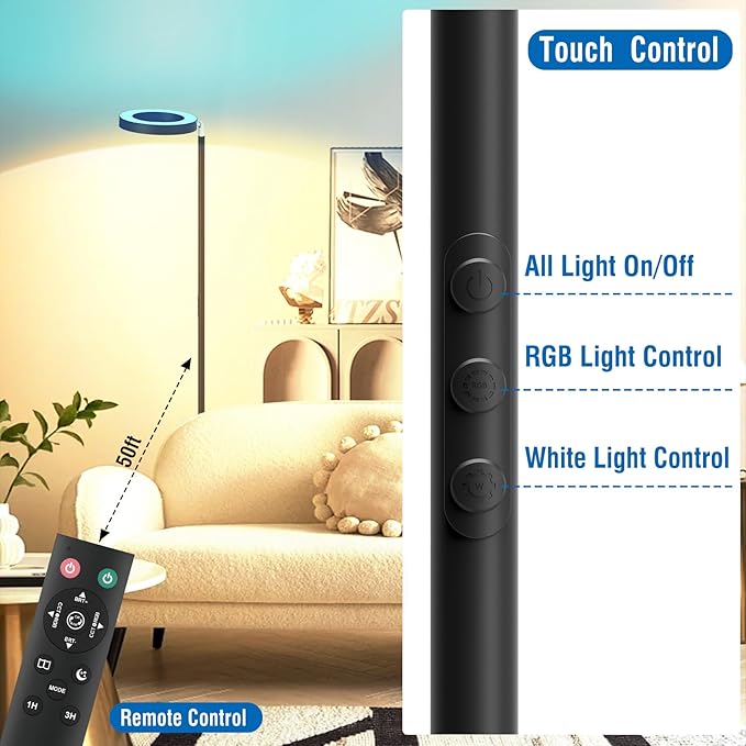42W Dual-Sided Floor Lamp, RGB Color Changing LED Standing Lamp - Image 6