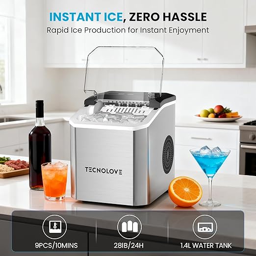 Countertop Ice Maker, 9 Ice Cubes in 10 Minutes, Self-Cleaning Portable Ice - Image 2
