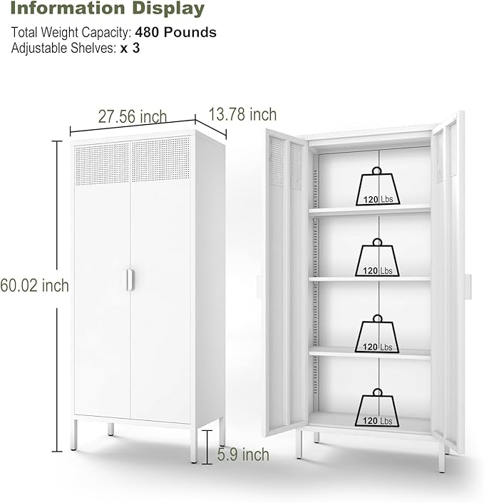 COFaR 4 Tier Black Metal Storage Cabinet, Free Standing - Image 2