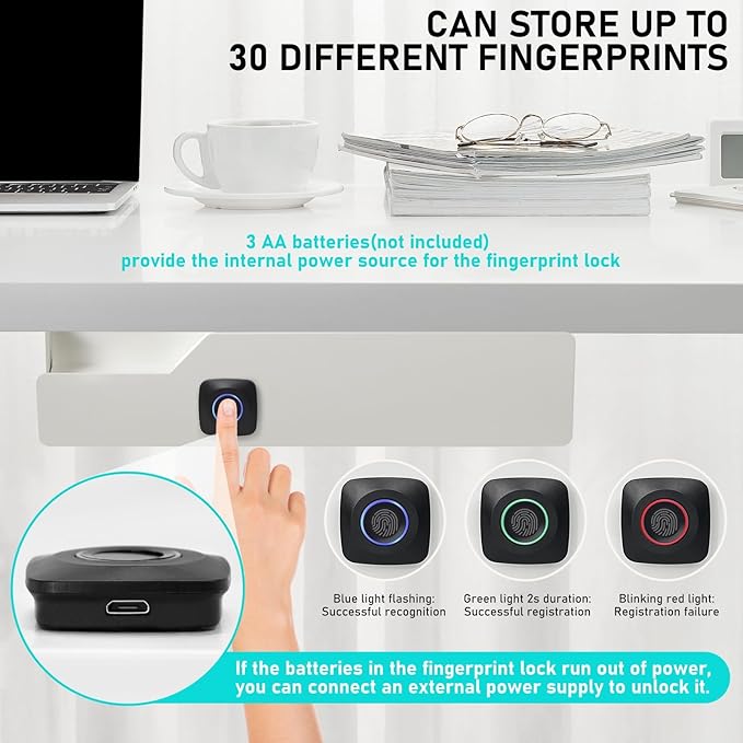 Under Desk Drawer Storage with Fingerprint Lock, Slide Out Metal Organizer - Image 5