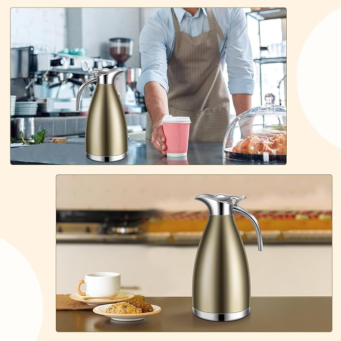 Uiifan 2 Pcs 68 oz Thermal Coffee Carafe Insulated Stainless Steel Coffee Carafe - Image 7