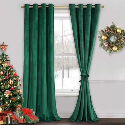 JIUZHEN Green Velvet Curtains 96 inches by JIUZHEN