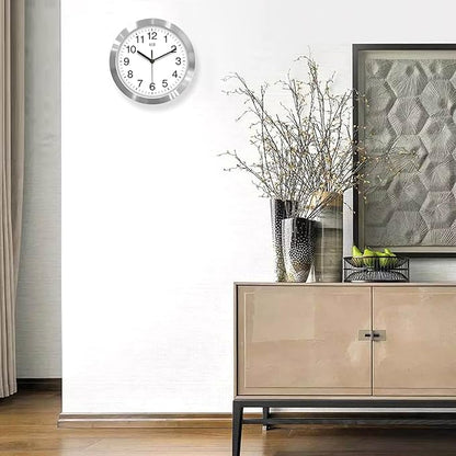HITO 10 Inch Silent Wall Clock Battery Operated Non Ticking Glass Cover Silver - Image 6