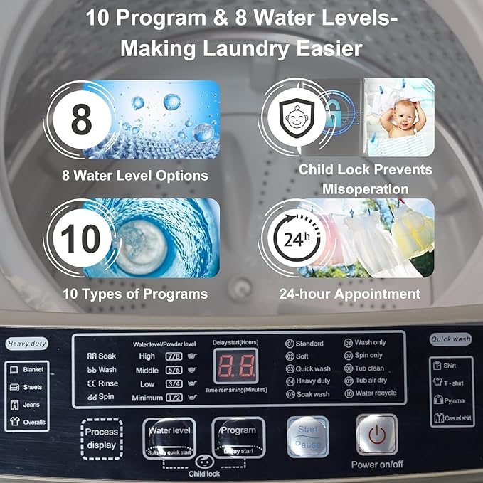 Anukis Fully Automatic Washing Machine, 13 lbs Capacity Clothes Washer and - Image 4