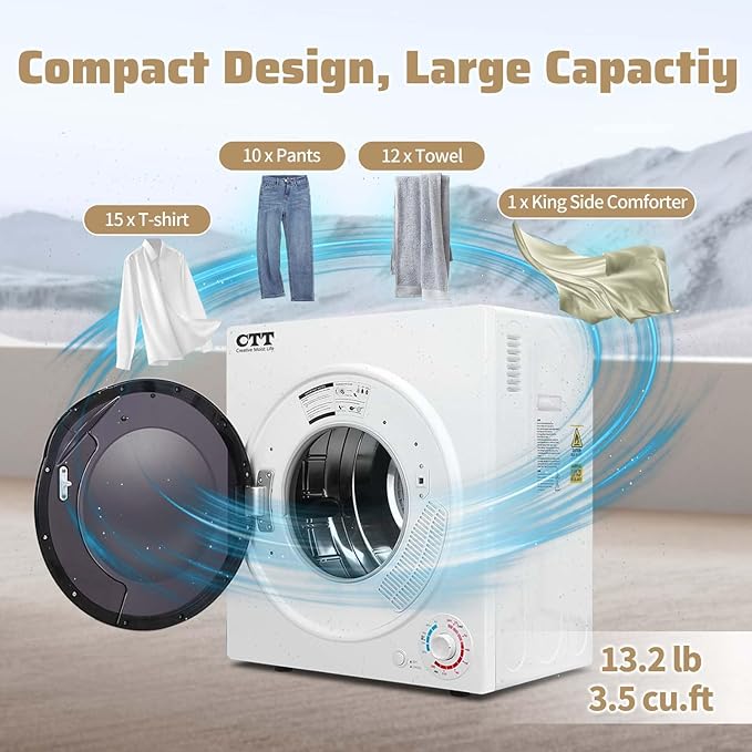 CTT Portable Clothes Dryers for Apartment 1500W, 3.5 cu.ft Compact Dryer for - Image 5