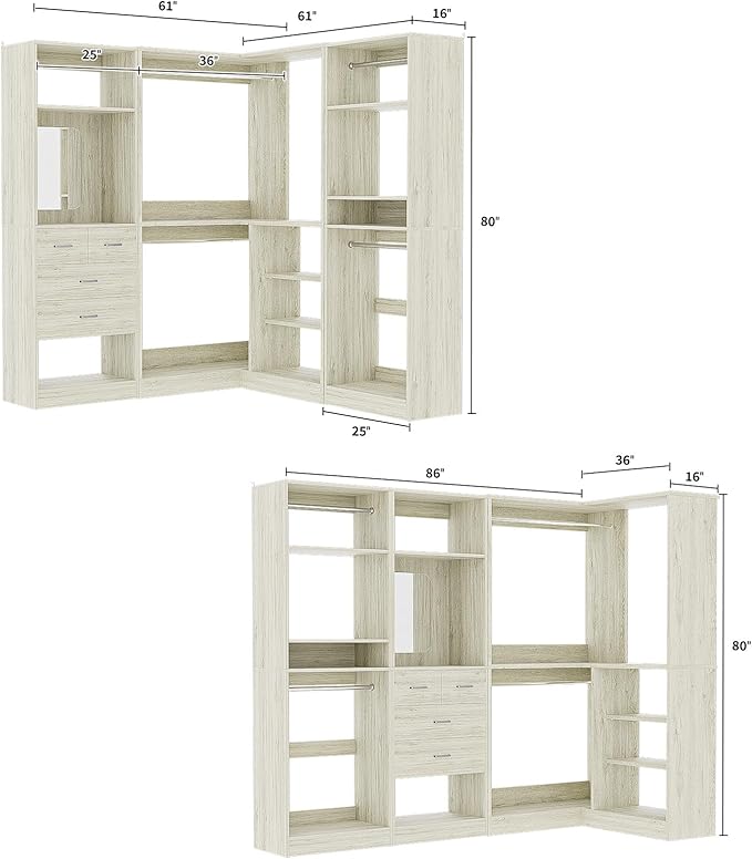 Unikito 86 Inch Closet System, 3 Sets Corner Closets Organizer - Image 7