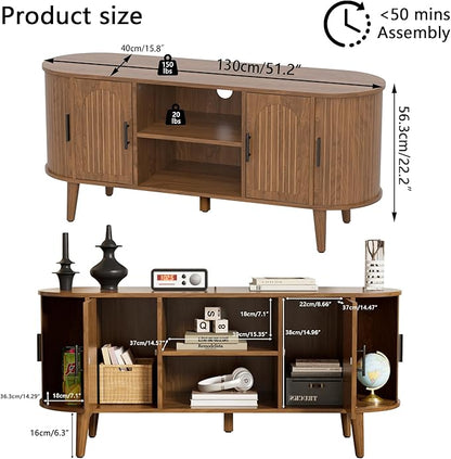 Mxtxmy 51" Fluted TV Stand, Mid-Century Modern Entertainment Center - Image 2