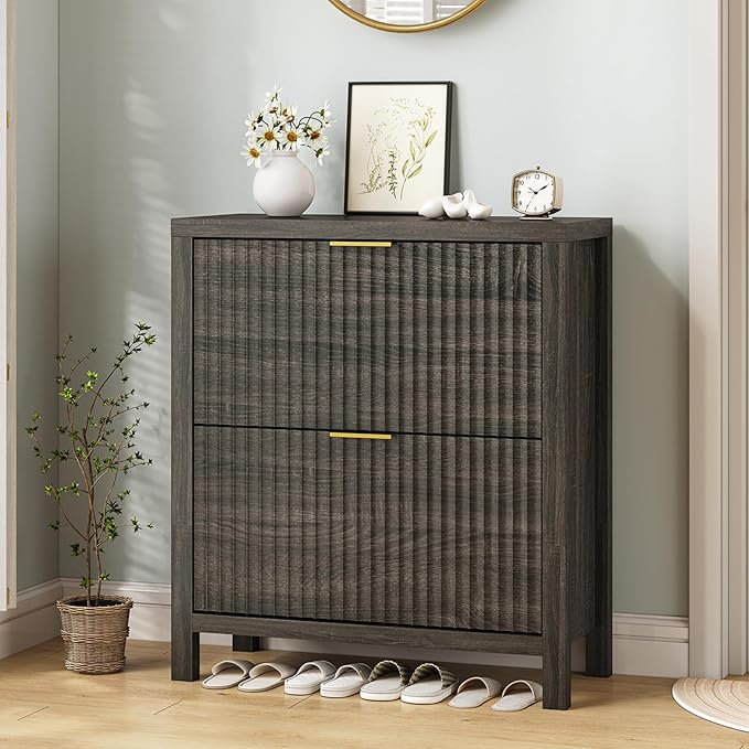 Shoe Cabinet Storage for Entryway, Fluted Shoe Cabinet - Image 3
