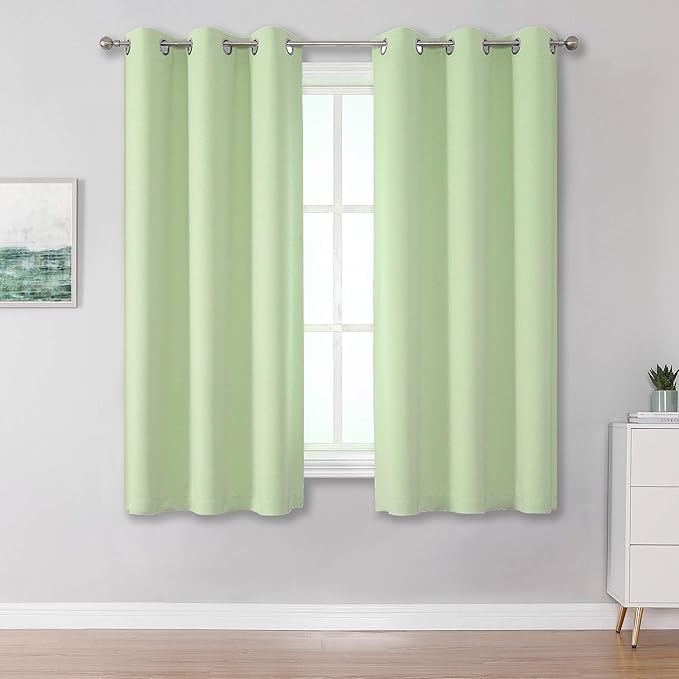 DUALIFE Light Green Short Curtains 54 inch Length Room Darkening Bedroom Narrow by DUALIFE
