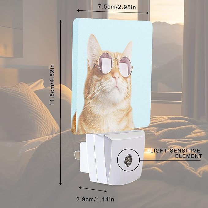 Smoaffly Glasses Cat Night Light Plug-in LED Nightlights Auto Sensor Night Lamp - Image 4