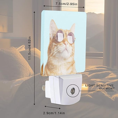 Smoaffly Glasses Cat Night Light Plug-in LED Nightlights Auto Sensor Night Lamp - Image 4
