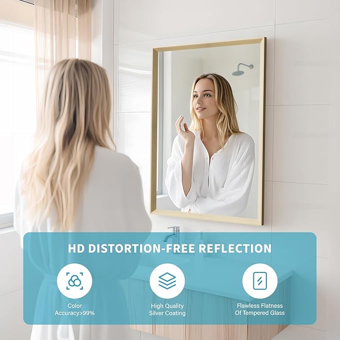 Oak Wood Effect Framed Wall Mirror, 20x30 Rectangle Mirror, Anti-desilvering - Image 3