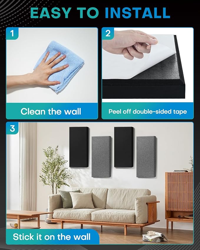 4Pack Fiberglass Acoustic Panels, Self Adhesive Sound Proof Foam Panels - Image 8