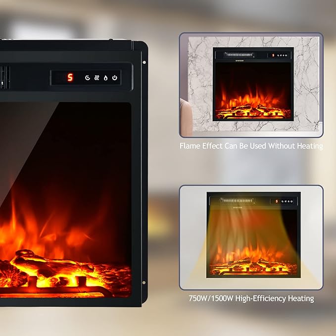Giantex 18" Electric Fireplace Insert Heater, Wall Recessed/Mounted Fire Places - Image 8