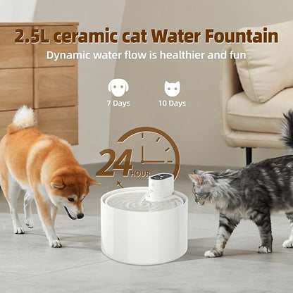 Ceramic Cat Water Fountain, Cat Water Fountain Cordless Battery Operated - Image 3