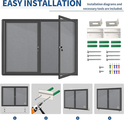 Enclosed Bulletin Board Lockable, Double-Door Weatherproof Outdoor Noticeboard - Image 5