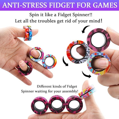 Cevioce 9Pcs Magnetic Rings Fidget Toy Set, ADHD Anxiety Magnetic Fidget Toys - Image 4