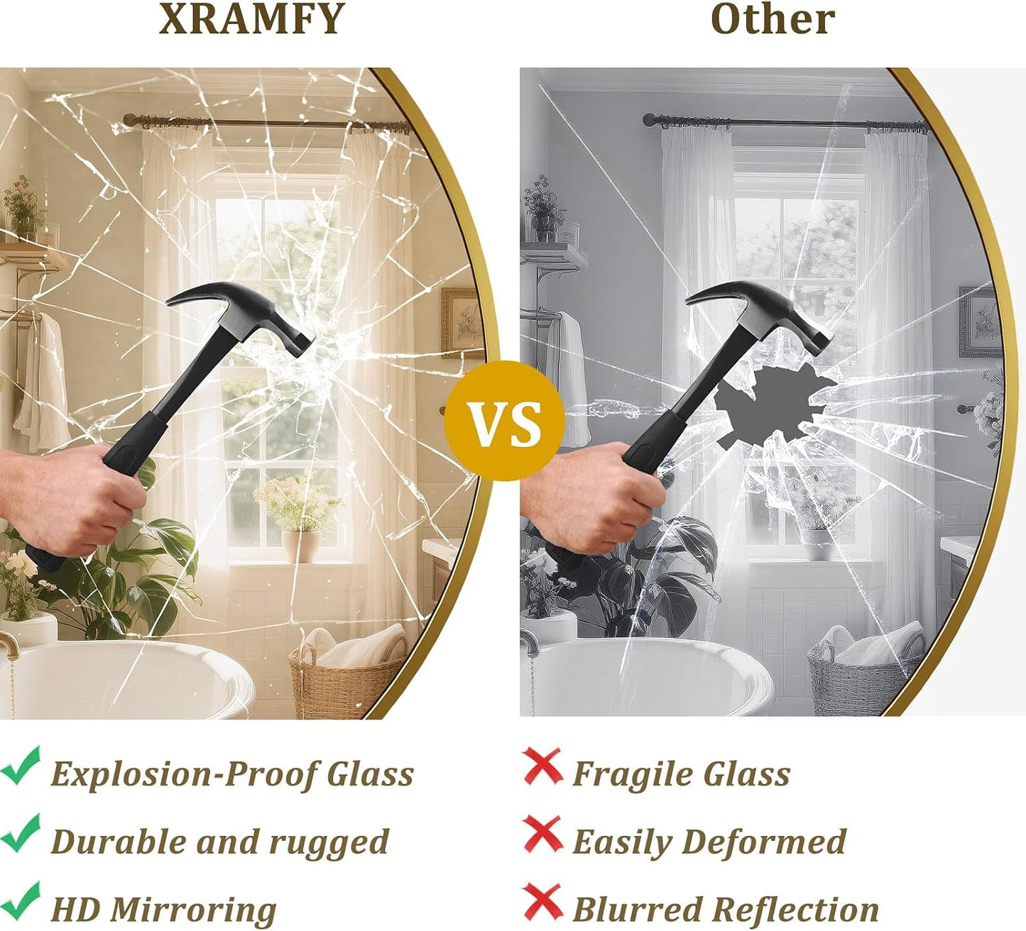 XRAMFY 40 Inch Round Mirror - Gold Circle Mirrors for Bathroom, Entryway | Modern Hanging Vanity Mirror, Aluminum Alloy Frame Matte Black Circle Decorative Wall Mirror for Living Room Wall Decor