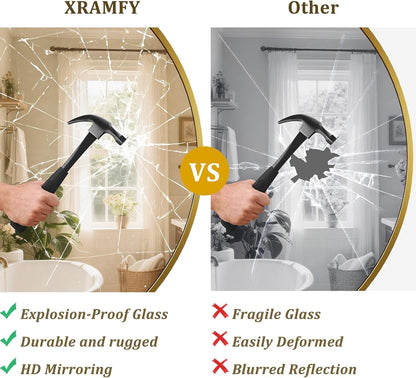 XRAMFY 40 Inch Round Mirror - Gold Circle Mirrors for Bathroom, Entryway | Modern Hanging Vanity Mirror, Aluminum Alloy Frame Matte Black Circle Decorative Wall Mirror for Living Room Wall Decor