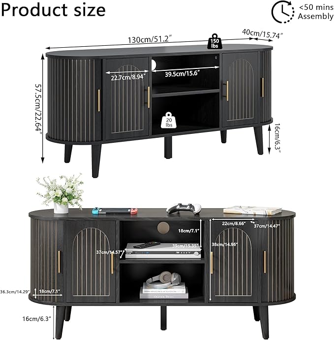 51" Fluted TV Stand, Mid-Century Modern Entertainment Center - Image 2