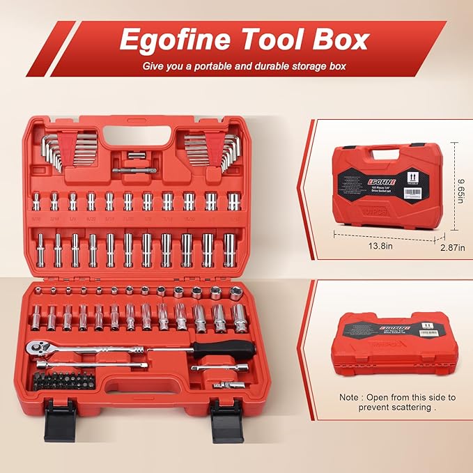 Egofine 1/4”Drive Socket Ratchet Wrench Set, - Image 2
