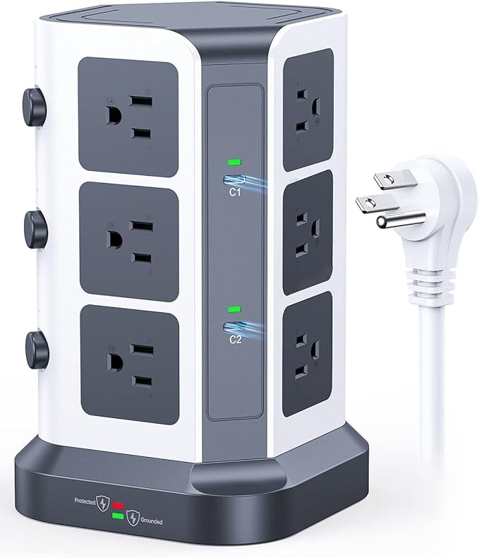 KOOSLA PD Power Strip Tower Surge Protector, USB C Desktop Charging Station by KOOSLA