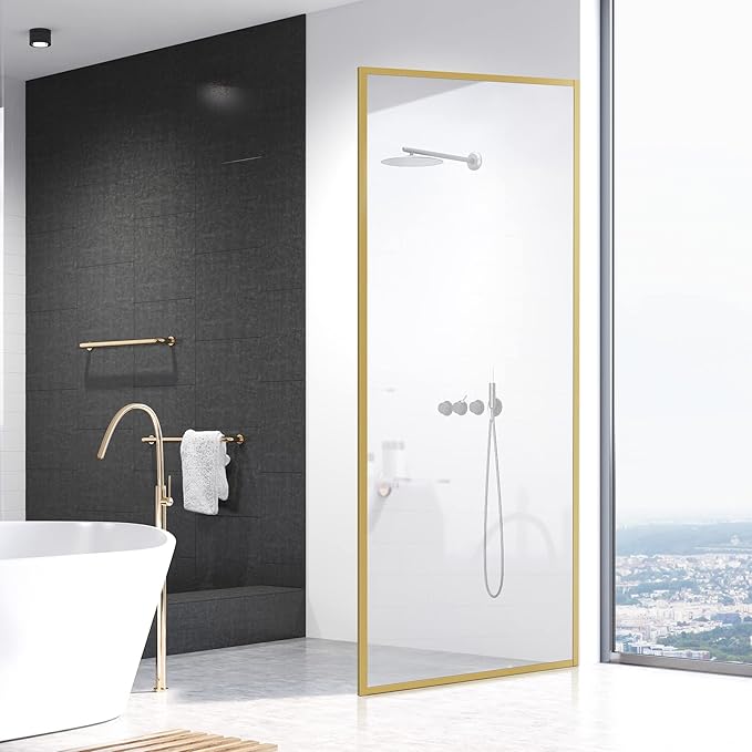 Bathroom Fixed Glass Shower Wall Panels, 34 in W x 74 in H Framed Tempered - Image 9
