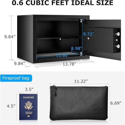 Bonsaii Safe Box with Fireproof Bag, Home Safe with Removable Shelf - Image 5