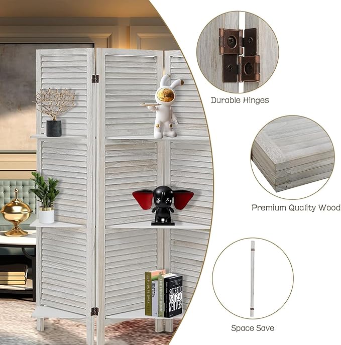 4 Panel Room Divider with Shelves, Room Dividers and Folding Privacy Screens - Image 8
