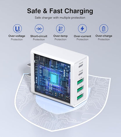 USB C Wall Charger, 60W 5-Port PD Fast USB C Charging Block, 2USB C+3USB A - Image 7