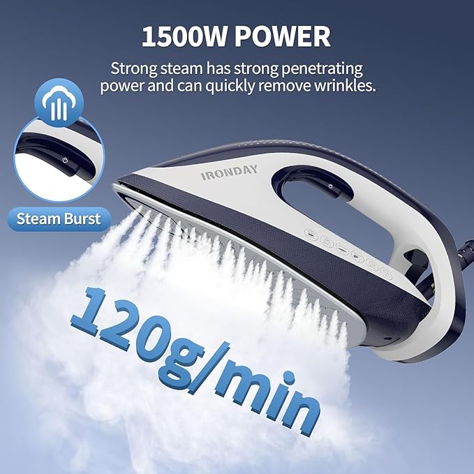 IRONDAY Steam Iron for Clothes, 1500W Professional Steam Station, 67.62oz Water - Image 4