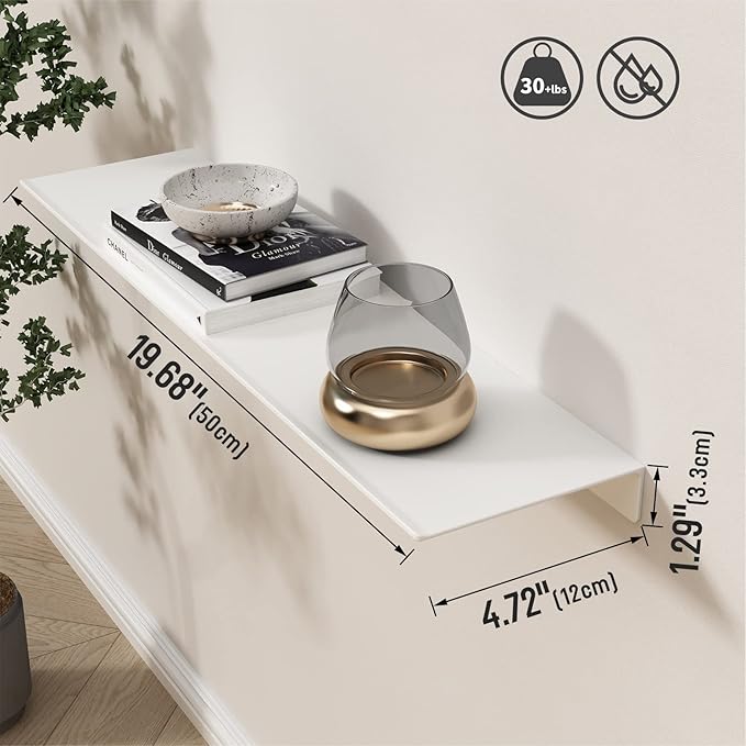 Danpoo White Floating Shelf for Wall Storage, Metal Wall Shelves for Living - Image 3