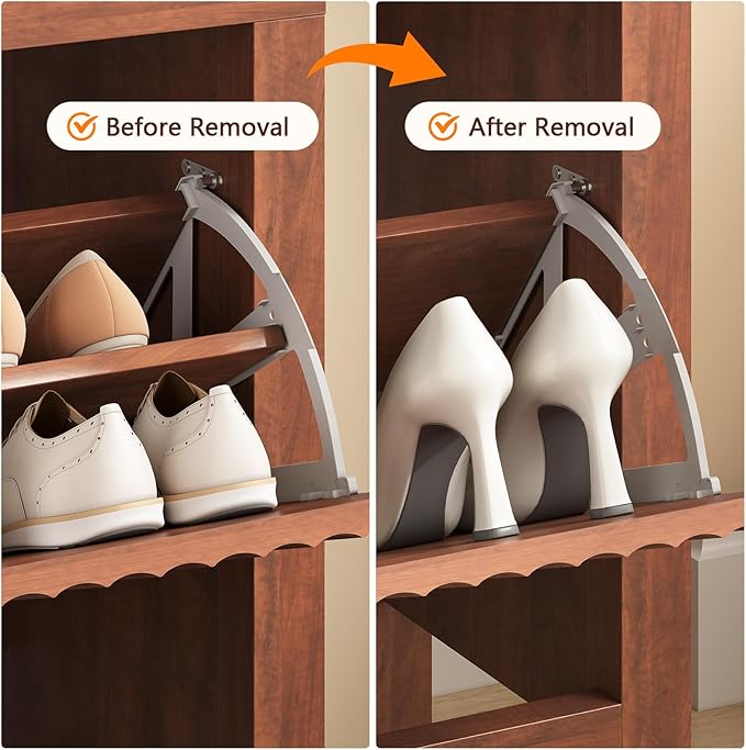 Shoe Cabinet Storage for Entryway, Fluted Walnut Shoe Cabinet - Image 7
