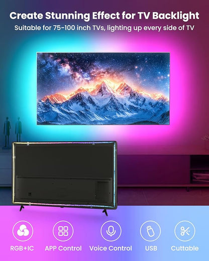 16.4ft RGB+IC LED Lights for 50-75 Inch TV, Backlight Strip Behind TV - Image 2