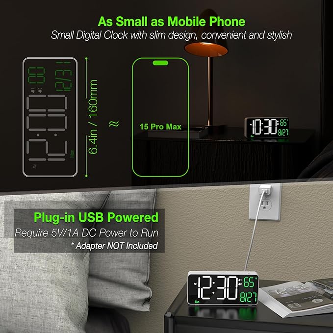KOSUMOSU Digital Alarm Clock, 6.7in Small Digital Clock - Image 3