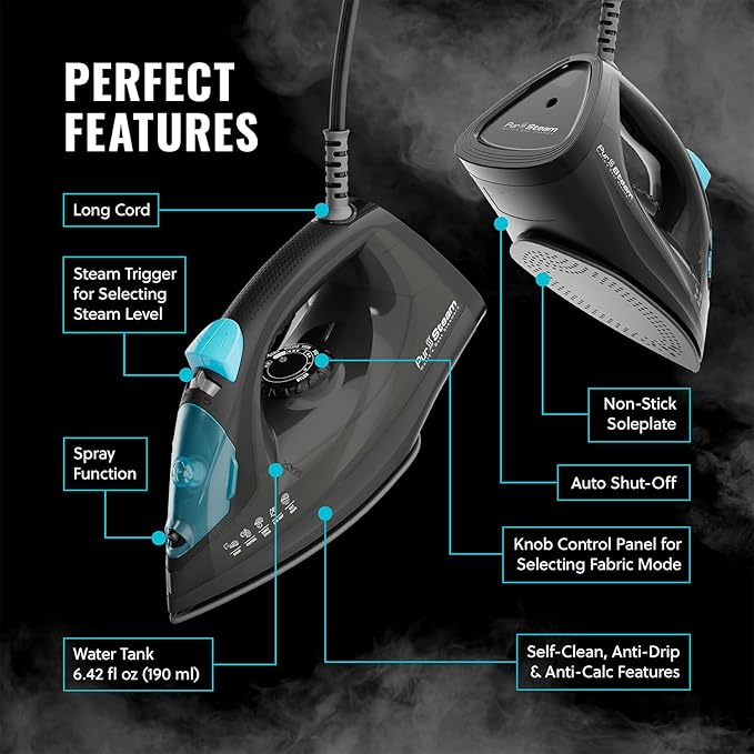 PurSteam Professional 1250W Steam Iron | Powerful Steamer - Image 7