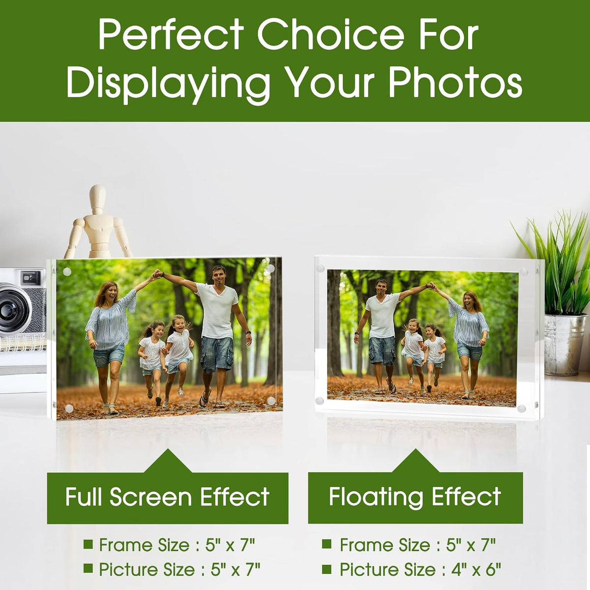 Syntrific 5x7 Acrylic Photo Frame 5Pack Premium Acrylic Photo Frame Magnetic Picture Frames Clear | Clear Lucite Frames, Stand on Desk, Horizontal and Vertical, Frameless, Floating Effect Photo Display